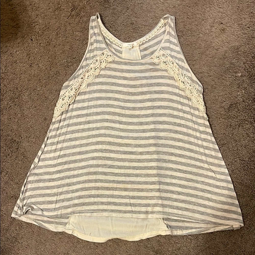 Maurices Gray and Cream Lace-Trimmed Tank Top